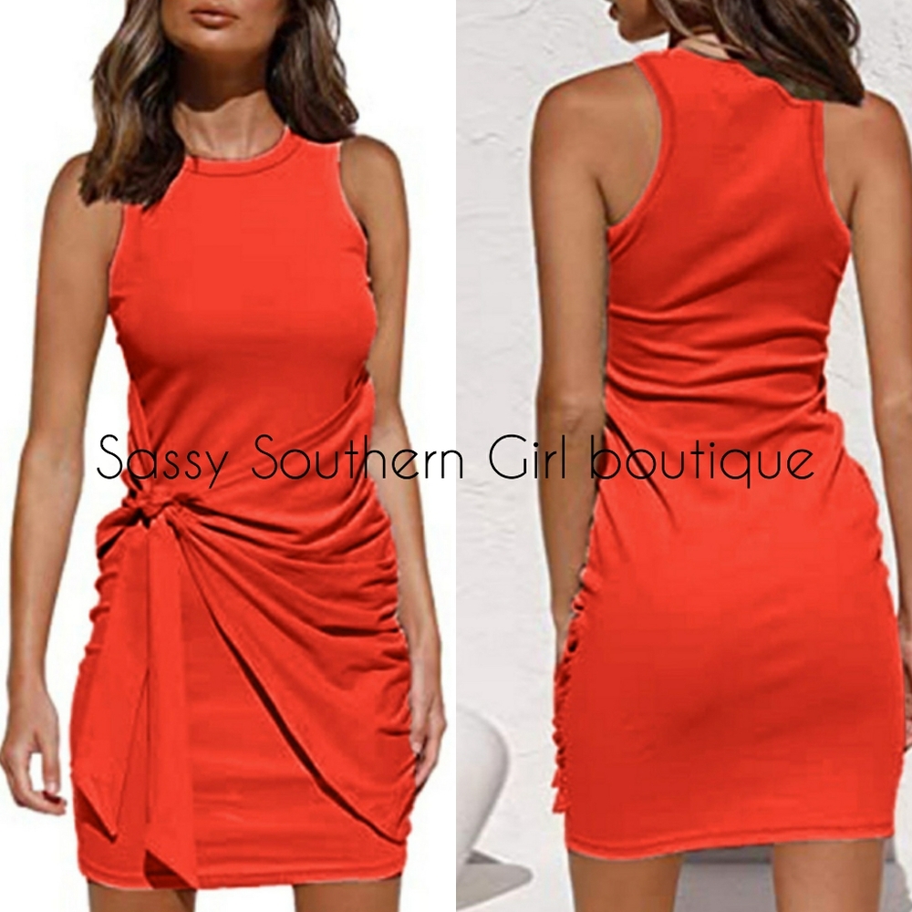 ⭐🆕 Orange sleeveless wrap dress